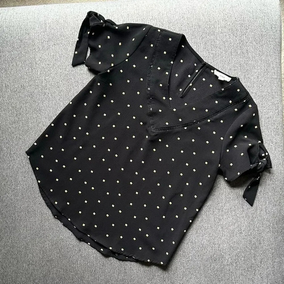 Anthropologie MINE Black Tie Short Sleeve Blouse Top Small - Picture 4 of 7